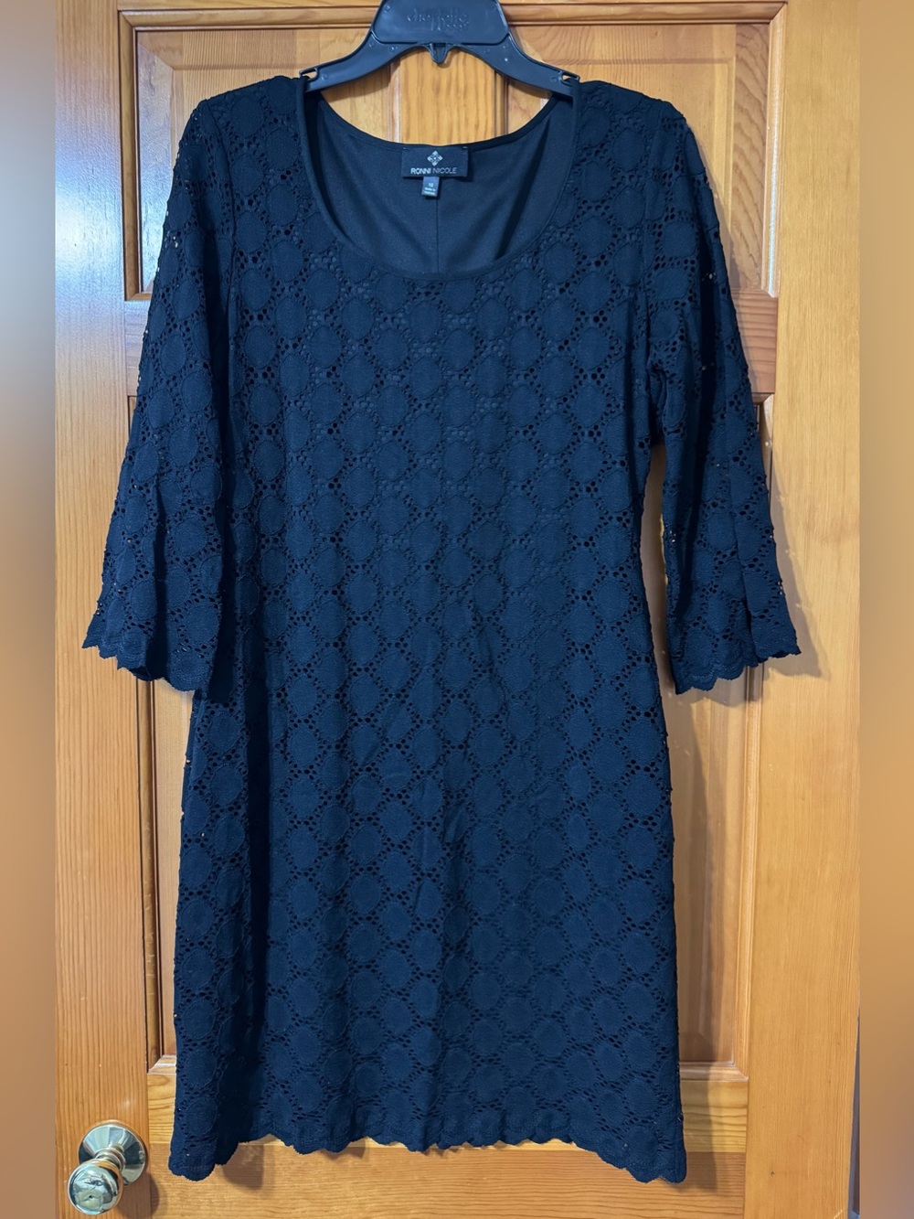 Ronni Nicole Black Crochet A-Line Midi Dress